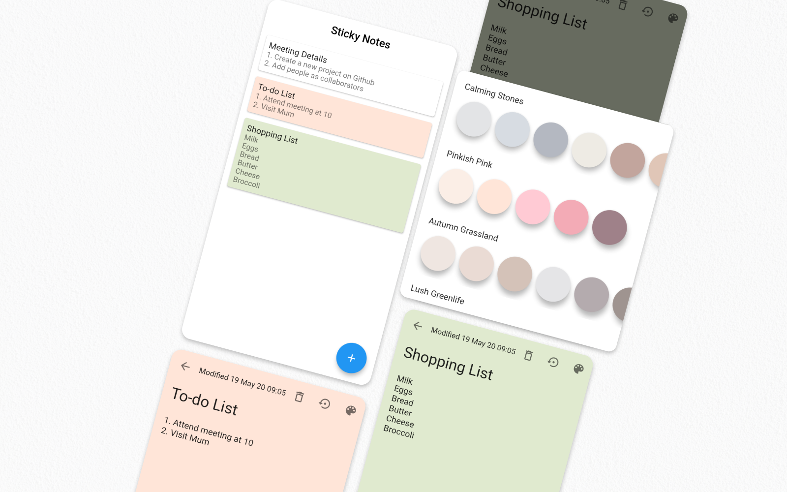 Showcase work for a sticky notes app